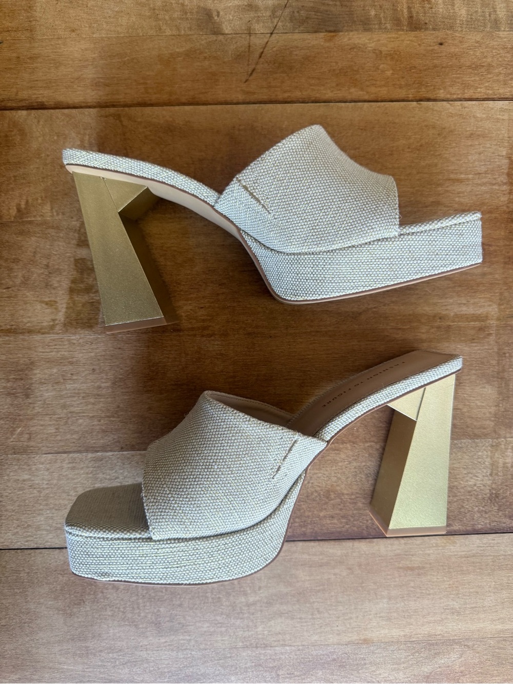 Fashion to Figure Cream Platform Slide Heels with Gold Block Heel